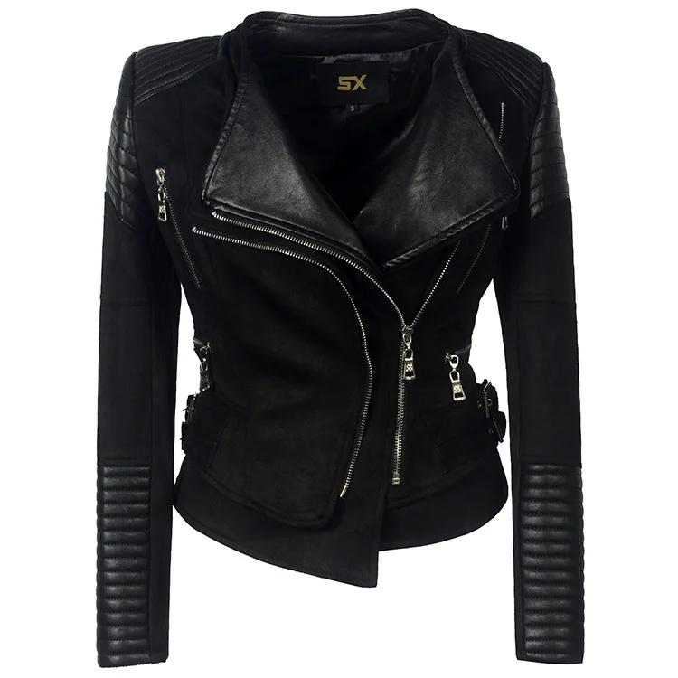 Faux Leather Jacket for Women, Turndown Collar, Punk Coat, Motorcycle, Black, Rivet Zipper, Outerwear, Female, Autumn, 2025