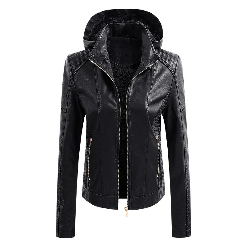 Faux Leather Jacket for Women, Turndown Collar, Punk Coat, Motorcycle, Black, Rivet Zipper, Outerwear, Female, Autumn, 2025