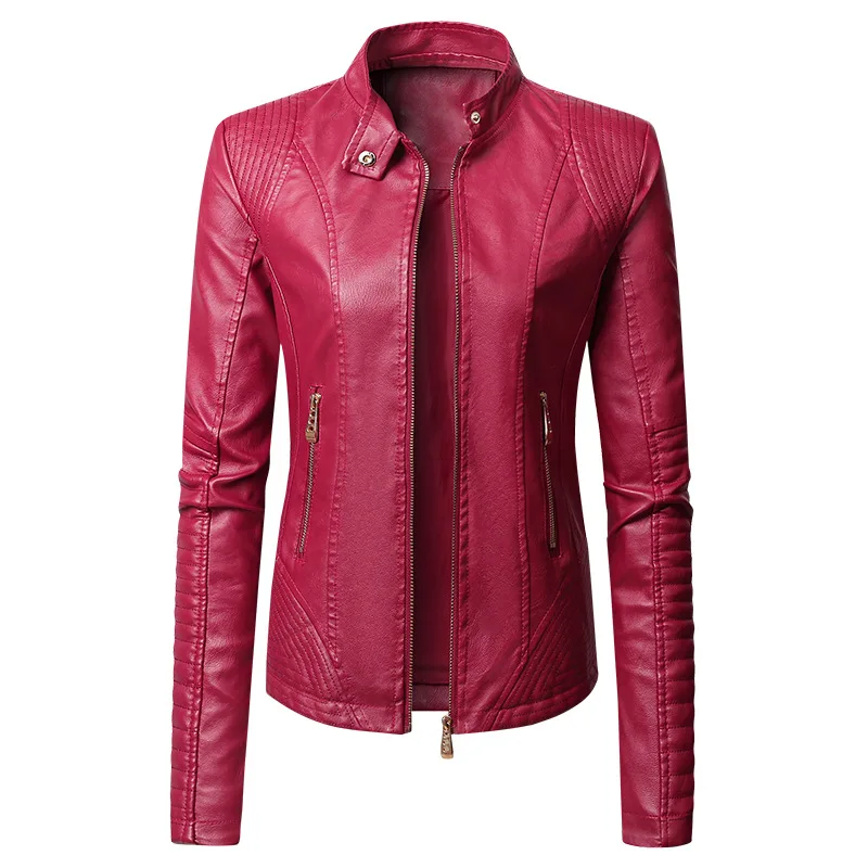 Faux Leather Jacket for Women, Turndown Collar, Punk Coat, Motorcycle, Black, Rivet Zipper, Outerwear, Female, Autumn, 2025