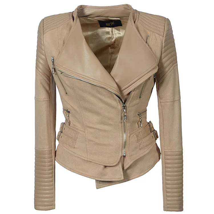Faux Leather Jacket for Women, Turndown Collar, Punk Coat, Motorcycle, Black, Rivet Zipper, Outerwear, Female, Autumn, 2025