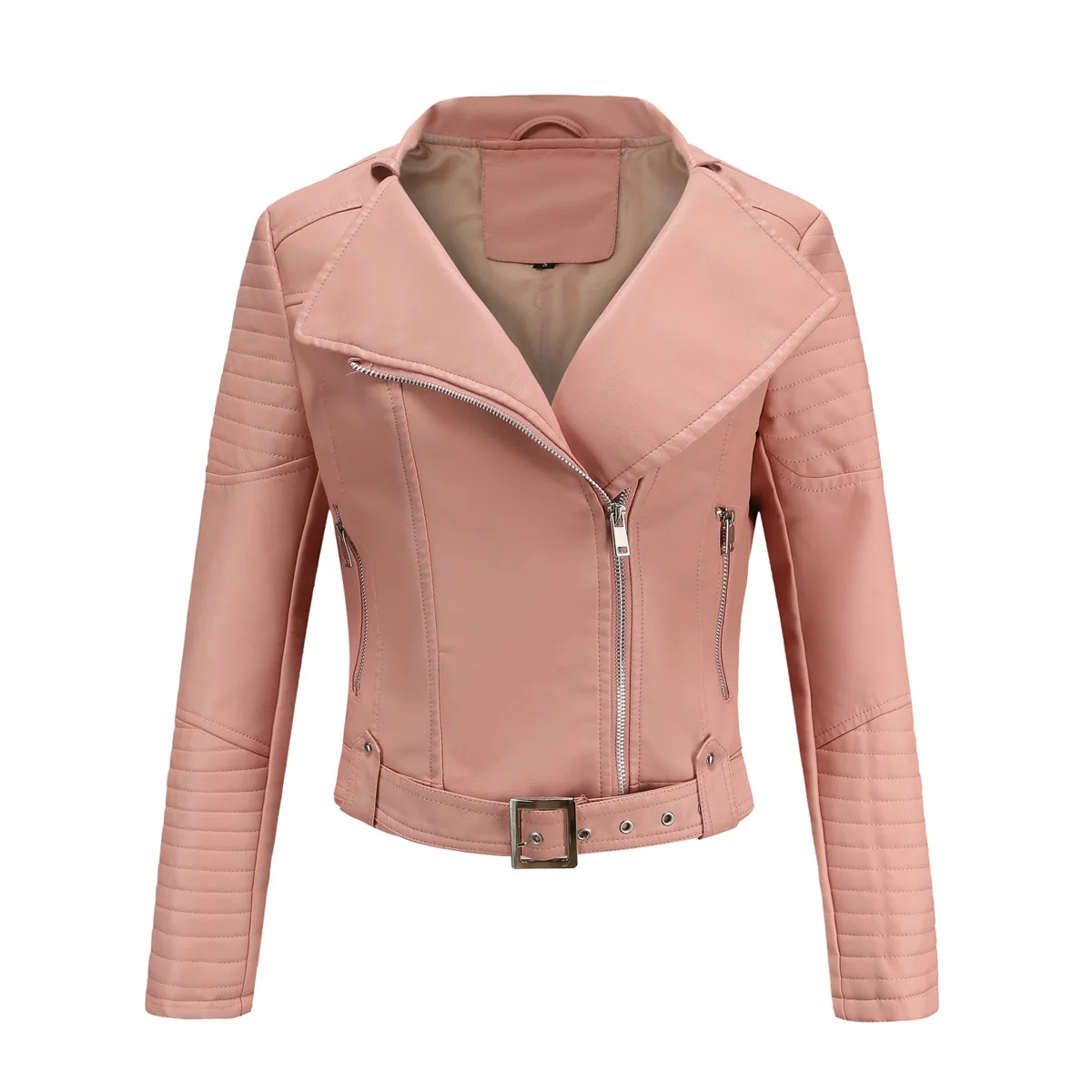 Faux Leather Jacket for Women, Turndown Collar, Punk Coat, Motorcycle, Black, Rivet Zipper, Outerwear, Female, Autumn, 2025