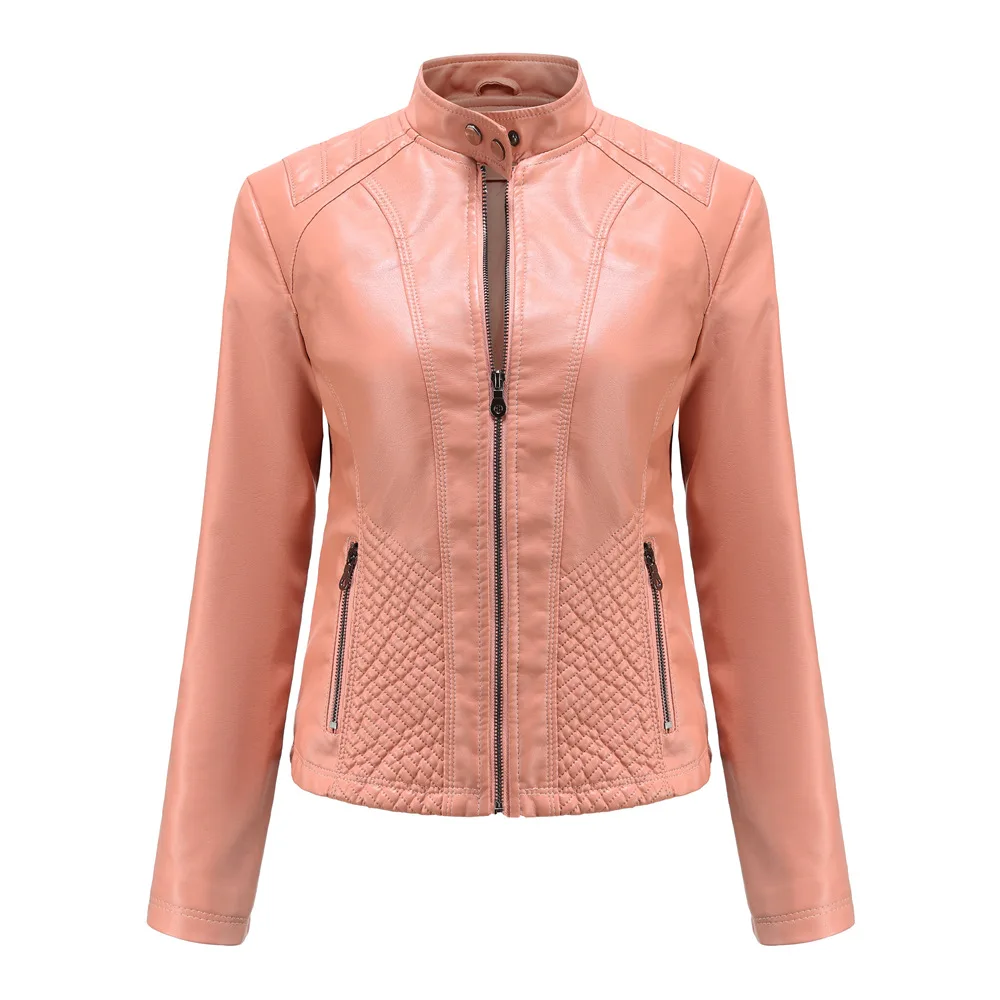 Faux Leather Jacket for Women, Turndown Collar, Punk Coat, Motorcycle, Black, Rivet Zipper, Outerwear, Female, Autumn, 2025