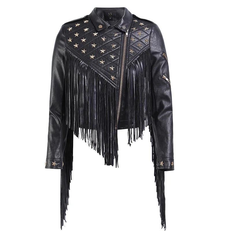 Faux Leather Jacket for Women, Turndown Collar, Punk Coat, Motorcycle, Black, Rivet Zipper, Outerwear, Female, Autumn, 2025