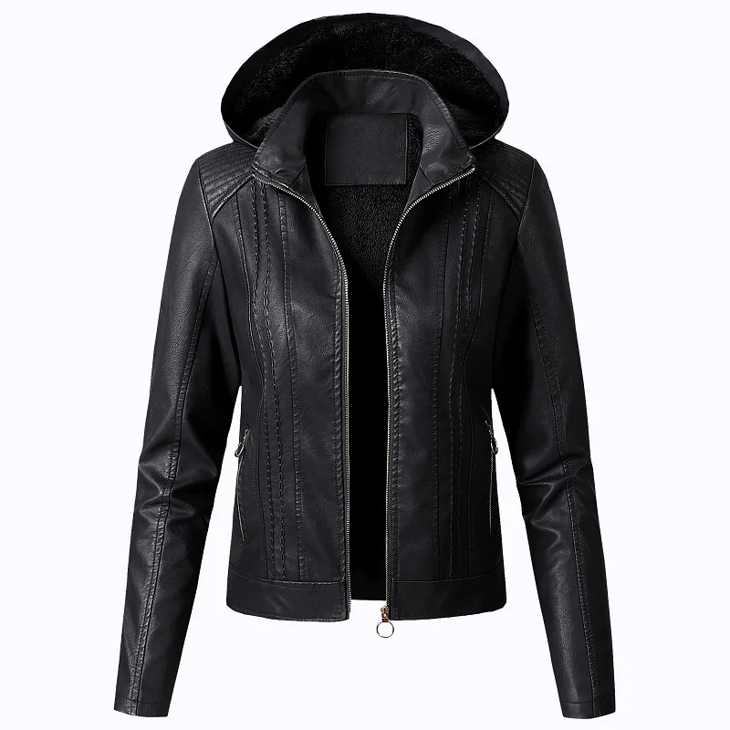 Faux Leather Jacket for Women, Turndown Collar, Punk Coat, Motorcycle, Black, Rivet Zipper, Outerwear, Female, Autumn, 2025