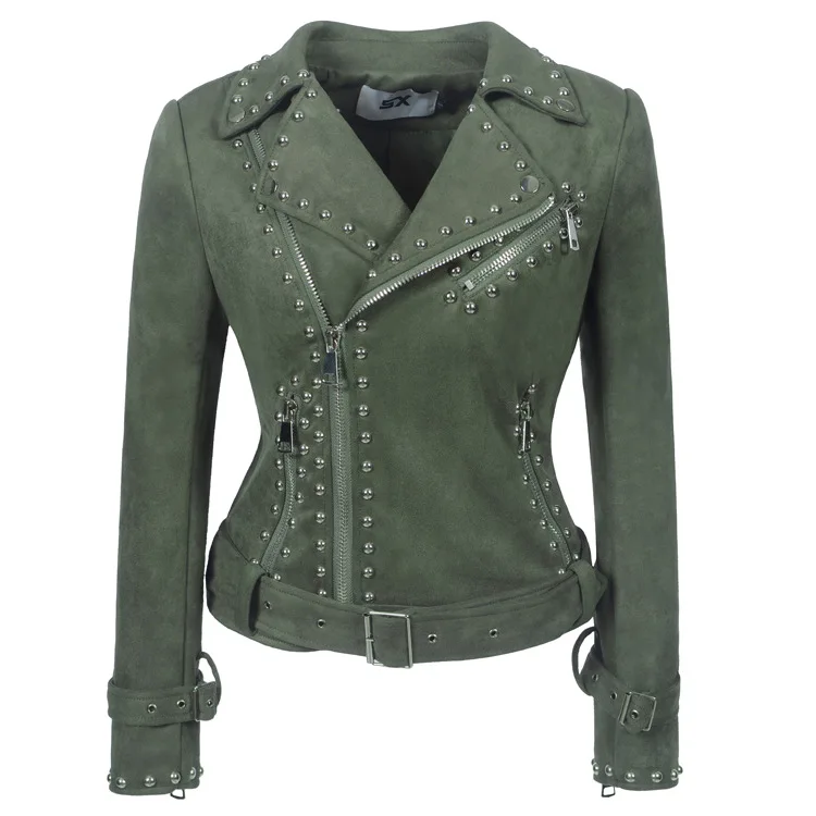 Faux Leather Jacket for Women, Turndown Collar, Punk Coat, Motorcycle, Black, Rivet Zipper, Outerwear, Female, Autumn, 2025