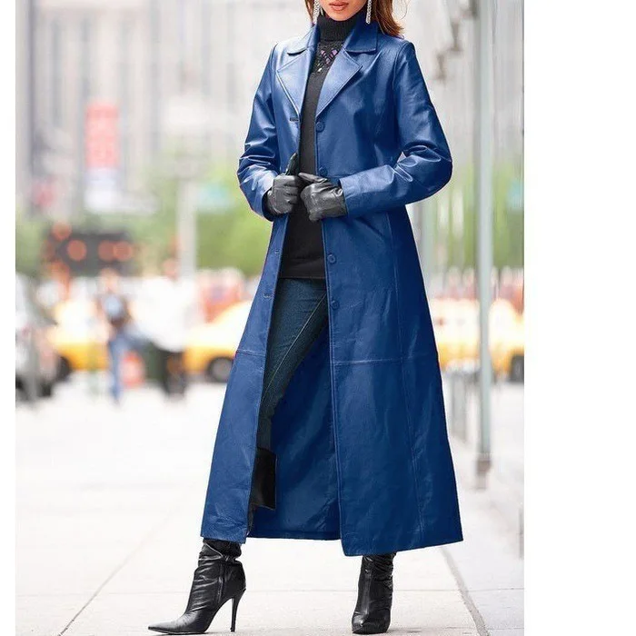 Women Autumn Winter Faux Leather Coat Long Sleeve Solid Color Turndown Collar Button Casual Fashion Warm Comfortable Regular Fit