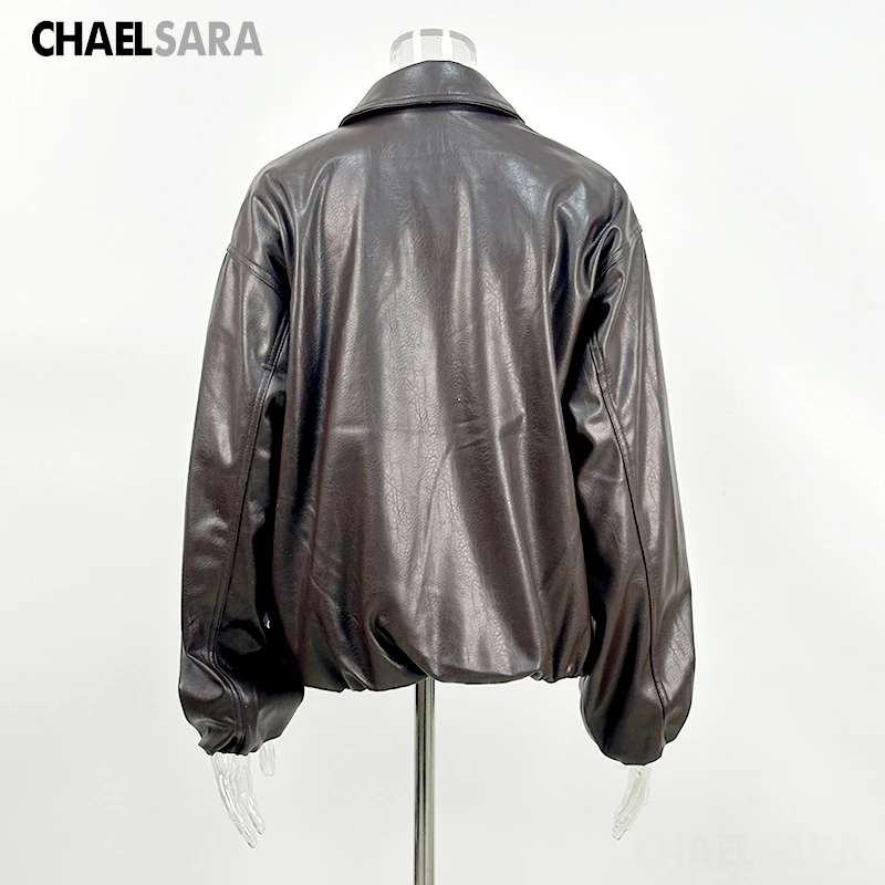 2026 New High Quality Women's Faux Leather Jacket Female Casual Brown Zip-Up PU Leather Coat Outerwear