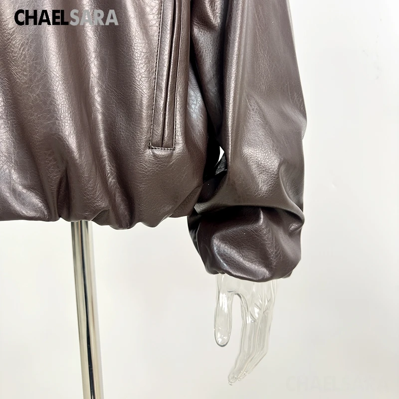 2026 New High Quality Women's Faux Leather Jacket Female Casual Brown Zip-Up PU Leather Coat Outerwear
