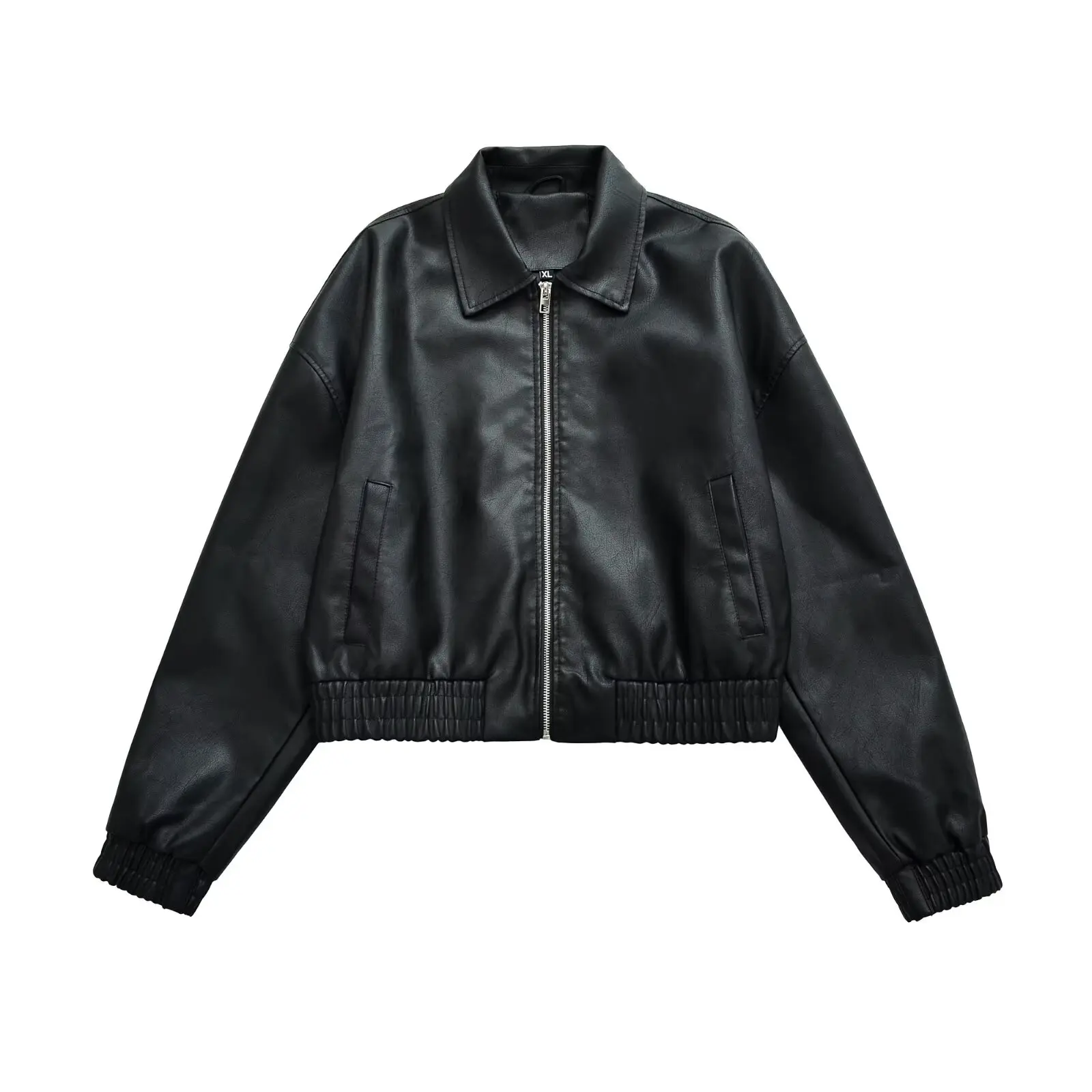 Vintage PU Leather Bomber Jackets 2025 Autumn New Ladies Zipper Lapel Long Sleeve Pocket Coat Brand Women's Loose Streetwear Hot