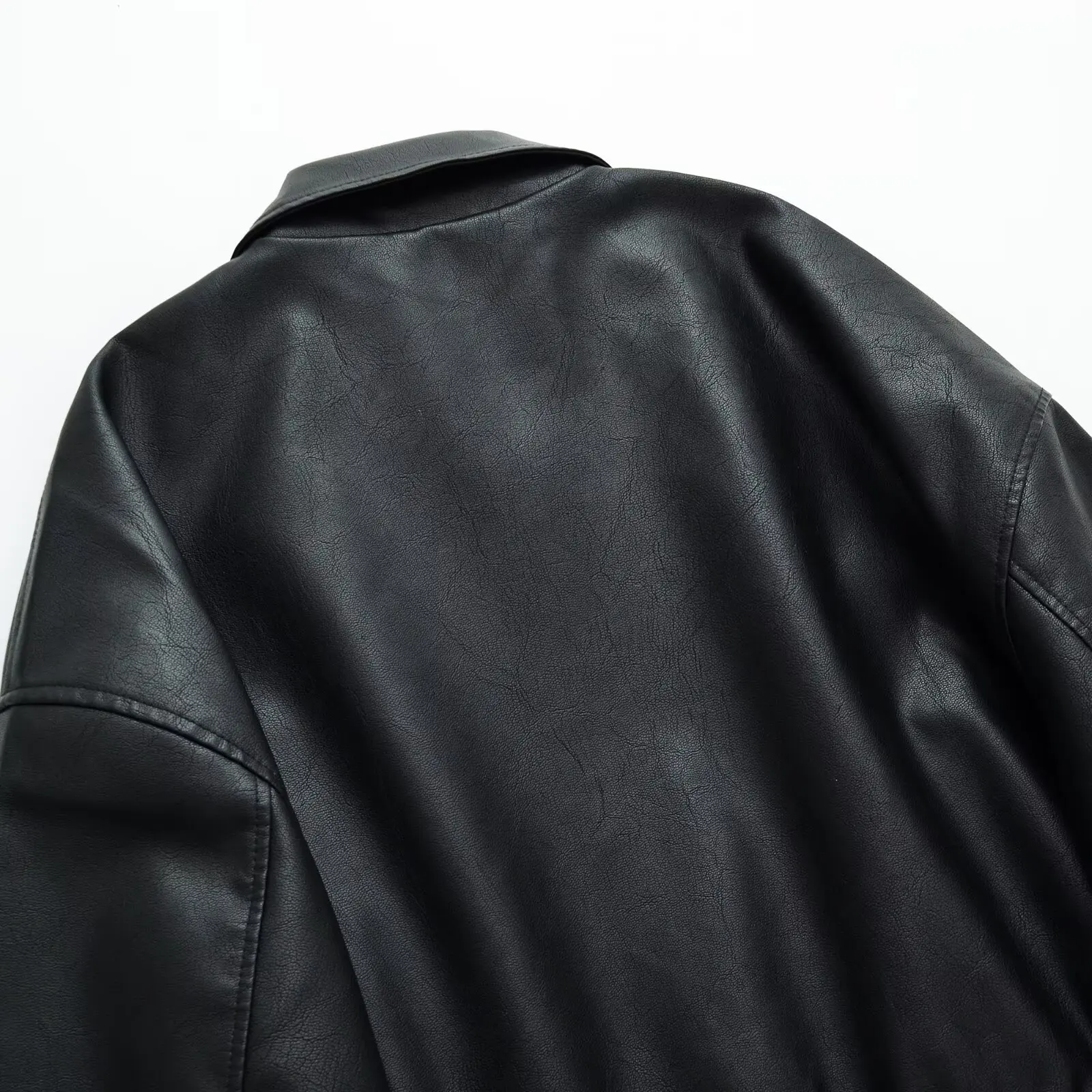 Vintage PU Leather Bomber Jackets 2025 Autumn New Ladies Zipper Lapel Long Sleeve Pocket Coat Brand Women's Loose Streetwear Hot