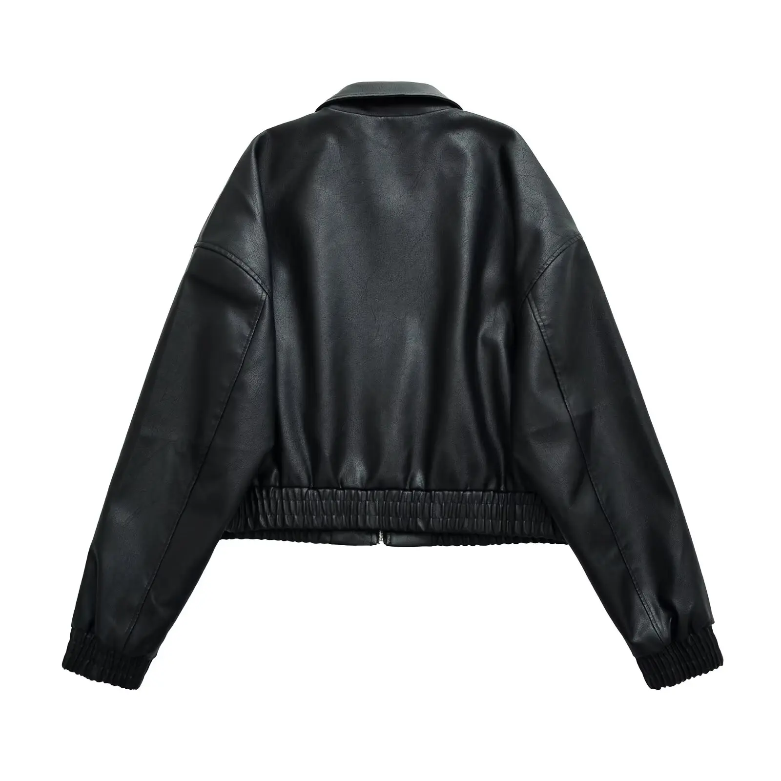 Vintage PU Leather Bomber Jackets 2025 Autumn New Ladies Zipper Lapel Long Sleeve Pocket Coat Brand Women's Loose Streetwear Hot