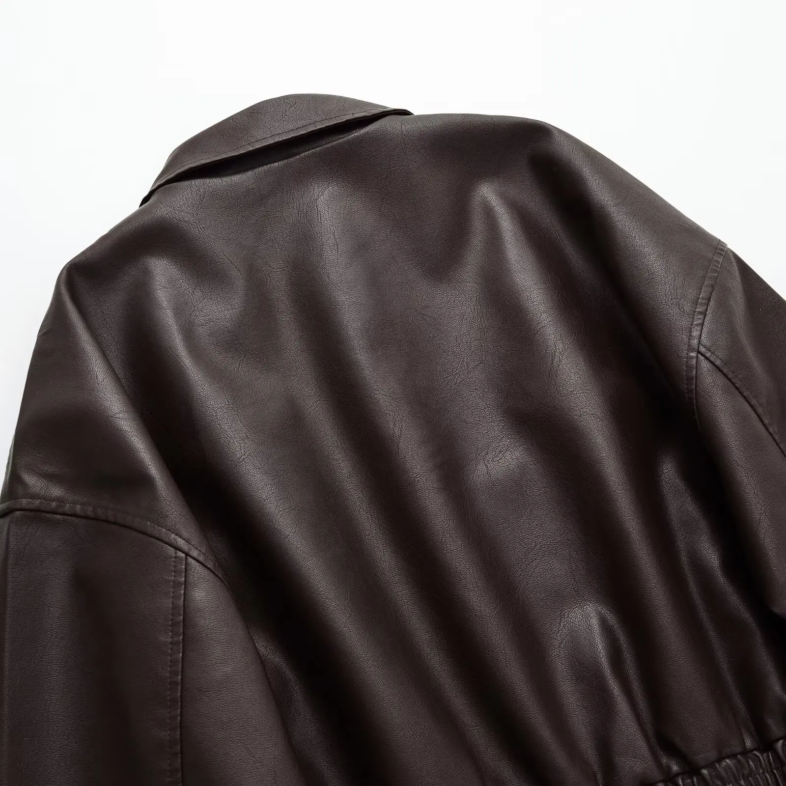 Vintage PU Leather Bomber Jackets 2025 Autumn New Ladies Zipper Lapel Long Sleeve Pocket Coat Brand Women's Loose Streetwear Hot