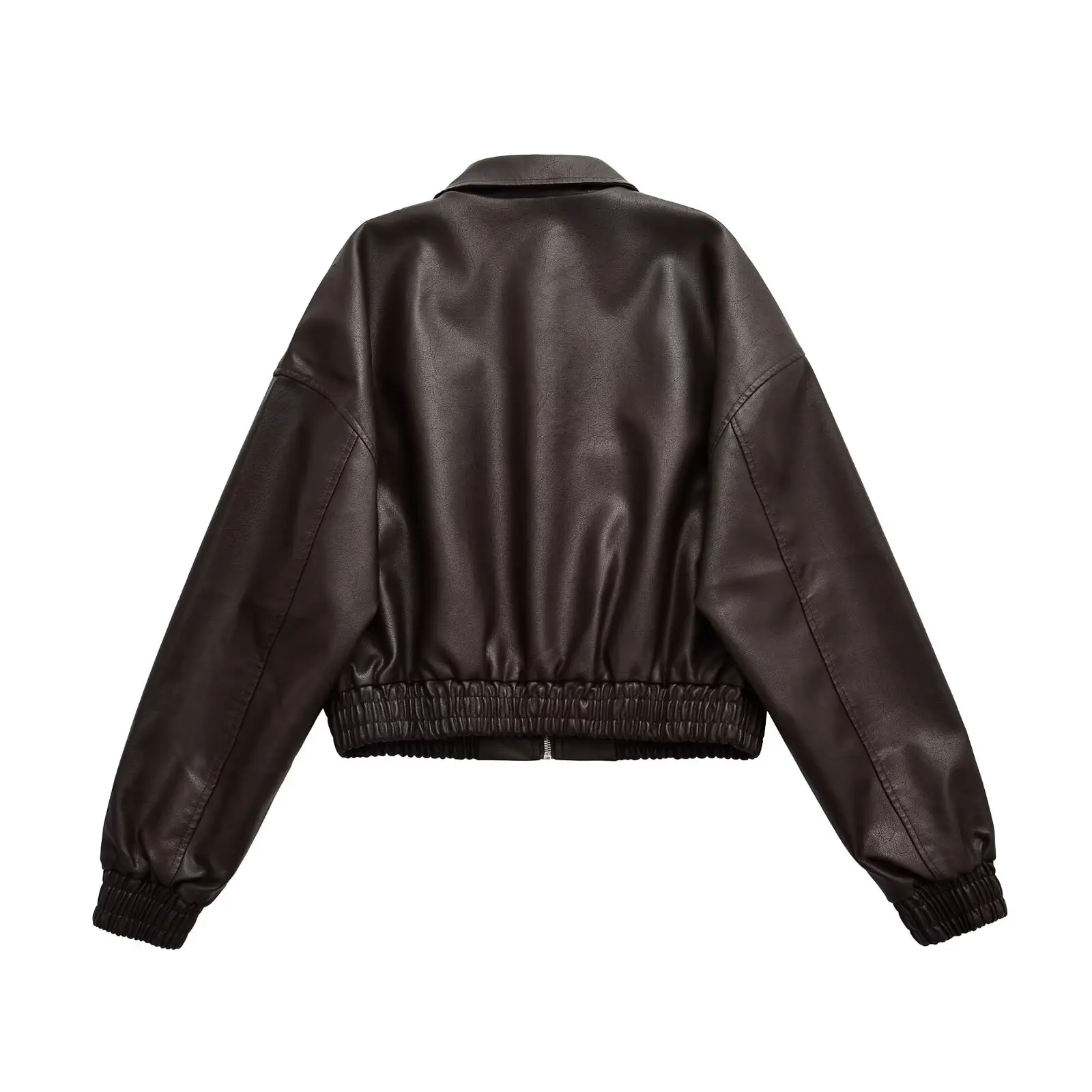 Vintage PU Leather Bomber Jackets 2025 Autumn New Ladies Zipper Lapel Long Sleeve Pocket Coat Brand Women's Loose Streetwear Hot
