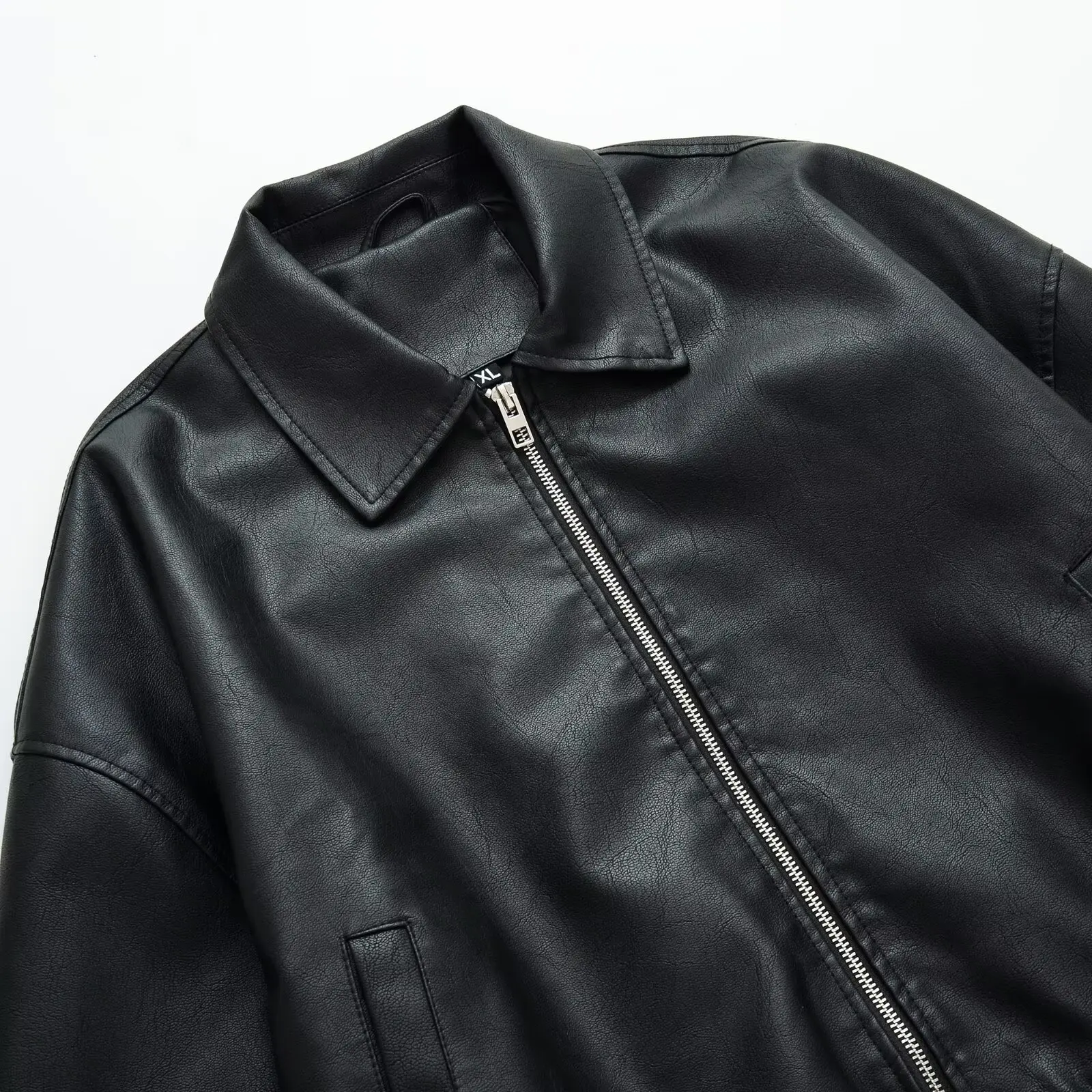 Vintage PU Leather Bomber Jackets 2025 Autumn New Ladies Zipper Lapel Long Sleeve Pocket Coat Brand Women's Loose Streetwear Hot