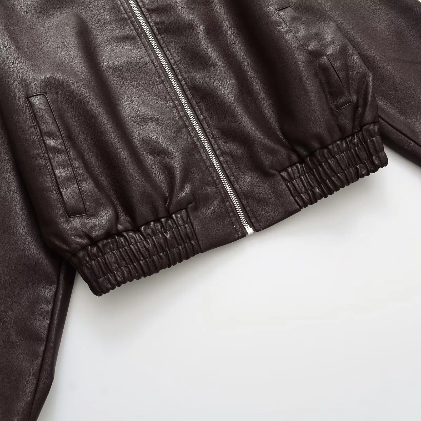 Vintage PU Leather Bomber Jackets 2025 Autumn New Ladies Zipper Lapel Long Sleeve Pocket Coat Brand Women's Loose Streetwear Hot