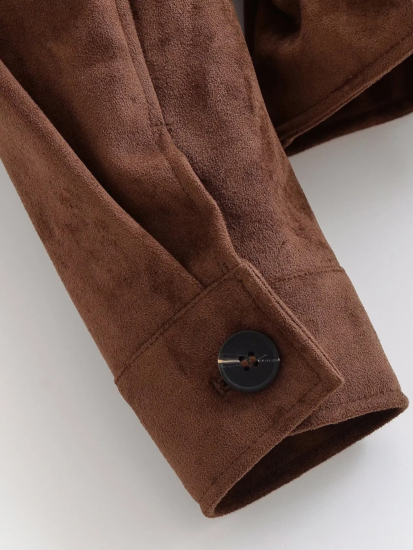 Autumn Casual Fashion Lady Streetwears Vintage Brown Suede Leather Women's Jacket Solid Loose Long Sleeved Pocket Brand Coat
