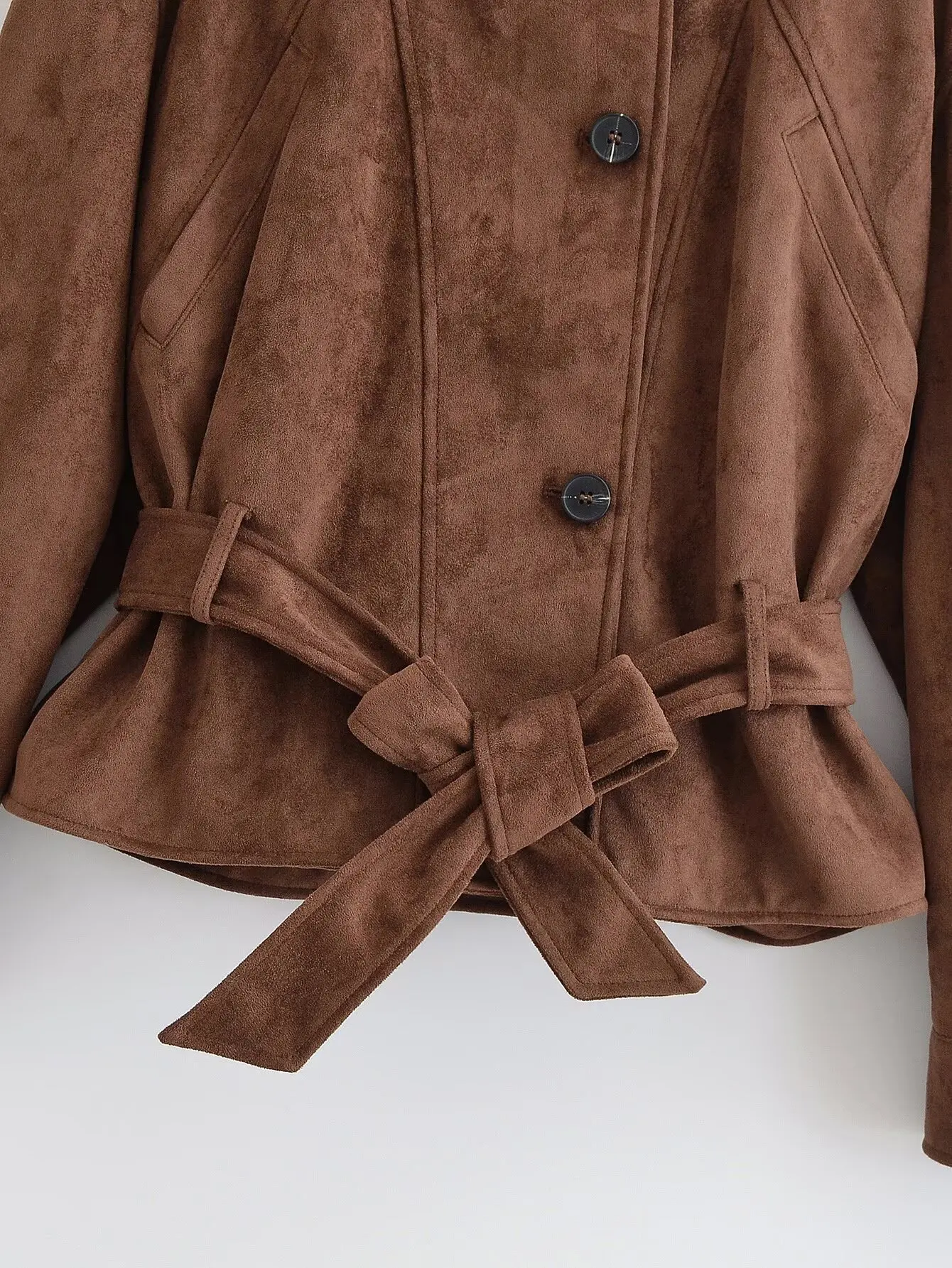 Autumn Casual Fashion Lady Streetwears Vintage Brown Suede Leather Women's Jacket Solid Loose Long Sleeved Pocket Brand Coat