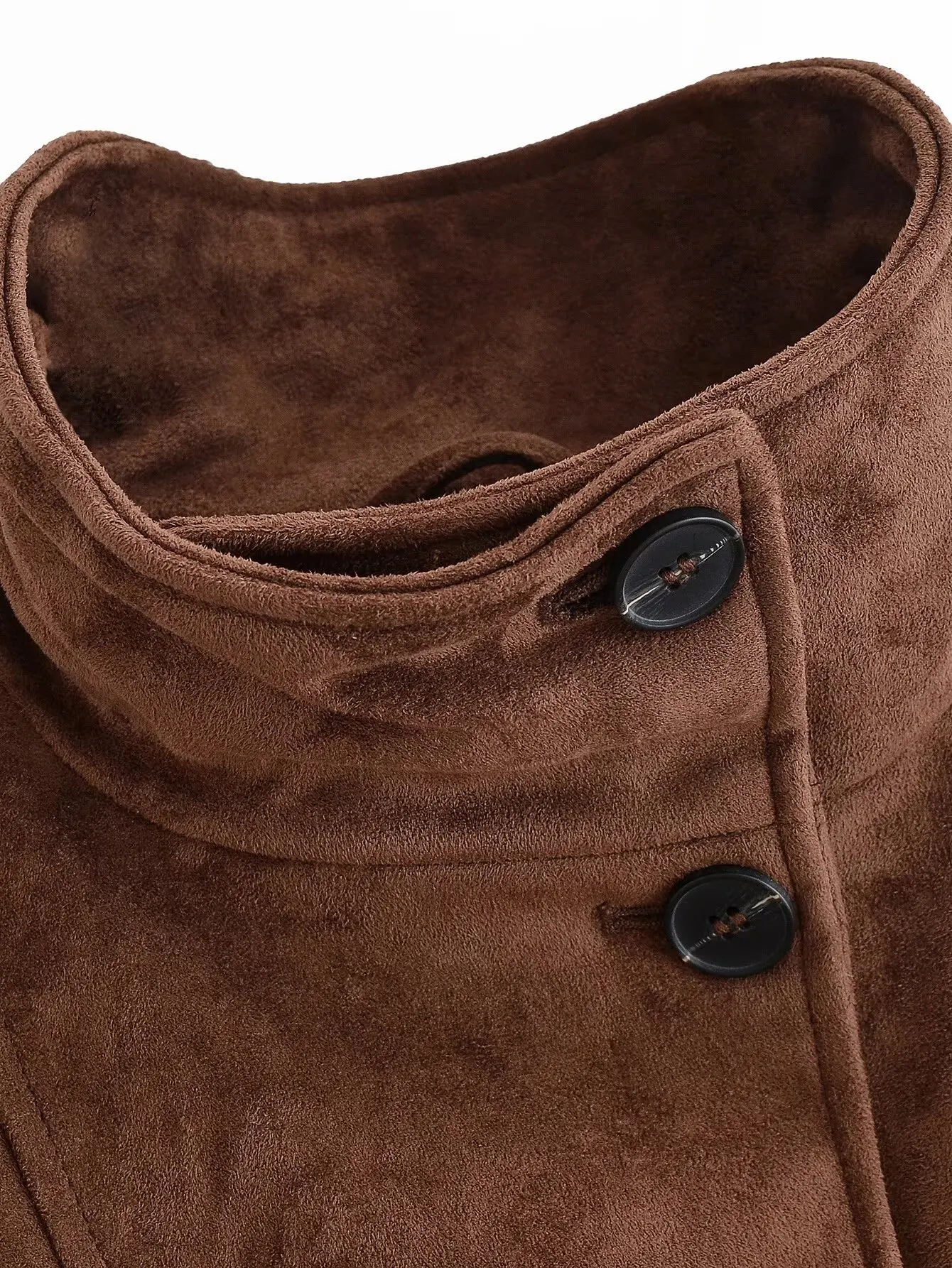 Autumn Casual Fashion Lady Streetwears Vintage Brown Suede Leather Women's Jacket Solid Loose Long Sleeved Pocket Brand Coat
