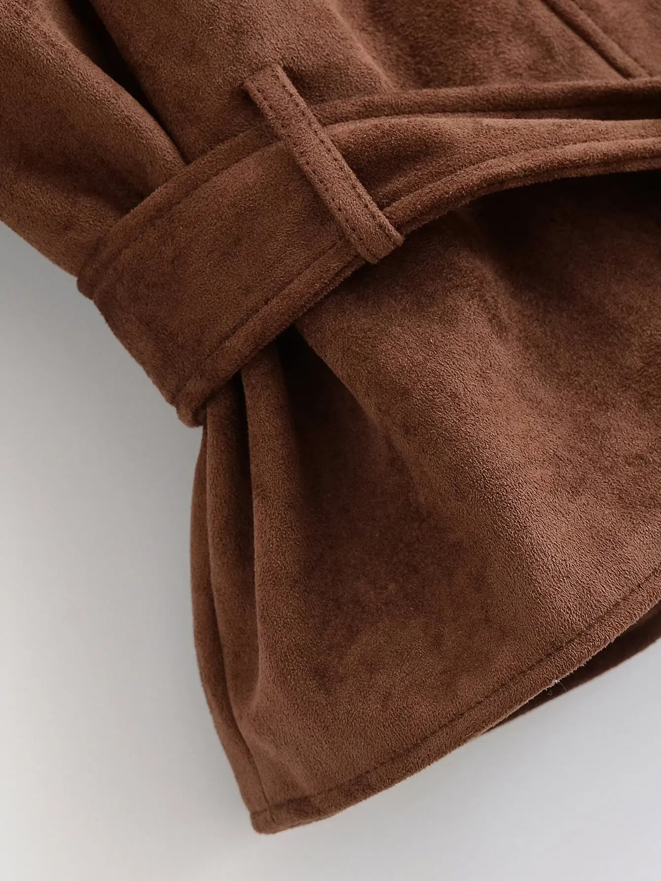 Autumn Casual Fashion Lady Streetwears Vintage Brown Suede Leather Women's Jacket Solid Loose Long Sleeved Pocket Brand Coat