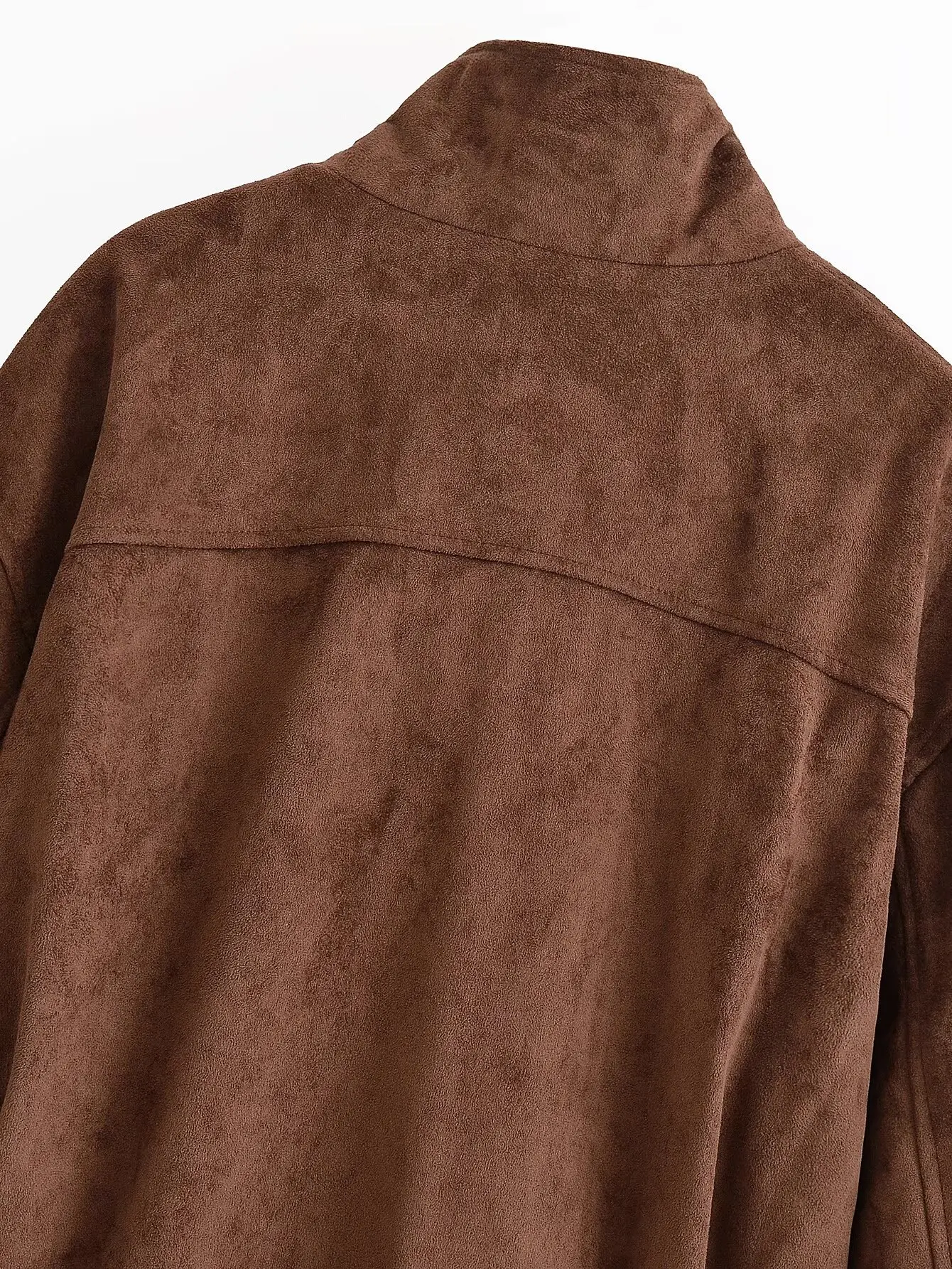 Autumn Casual Fashion Lady Streetwears Vintage Brown Suede Leather Women's Jacket Solid Loose Long Sleeved Pocket Brand Coat