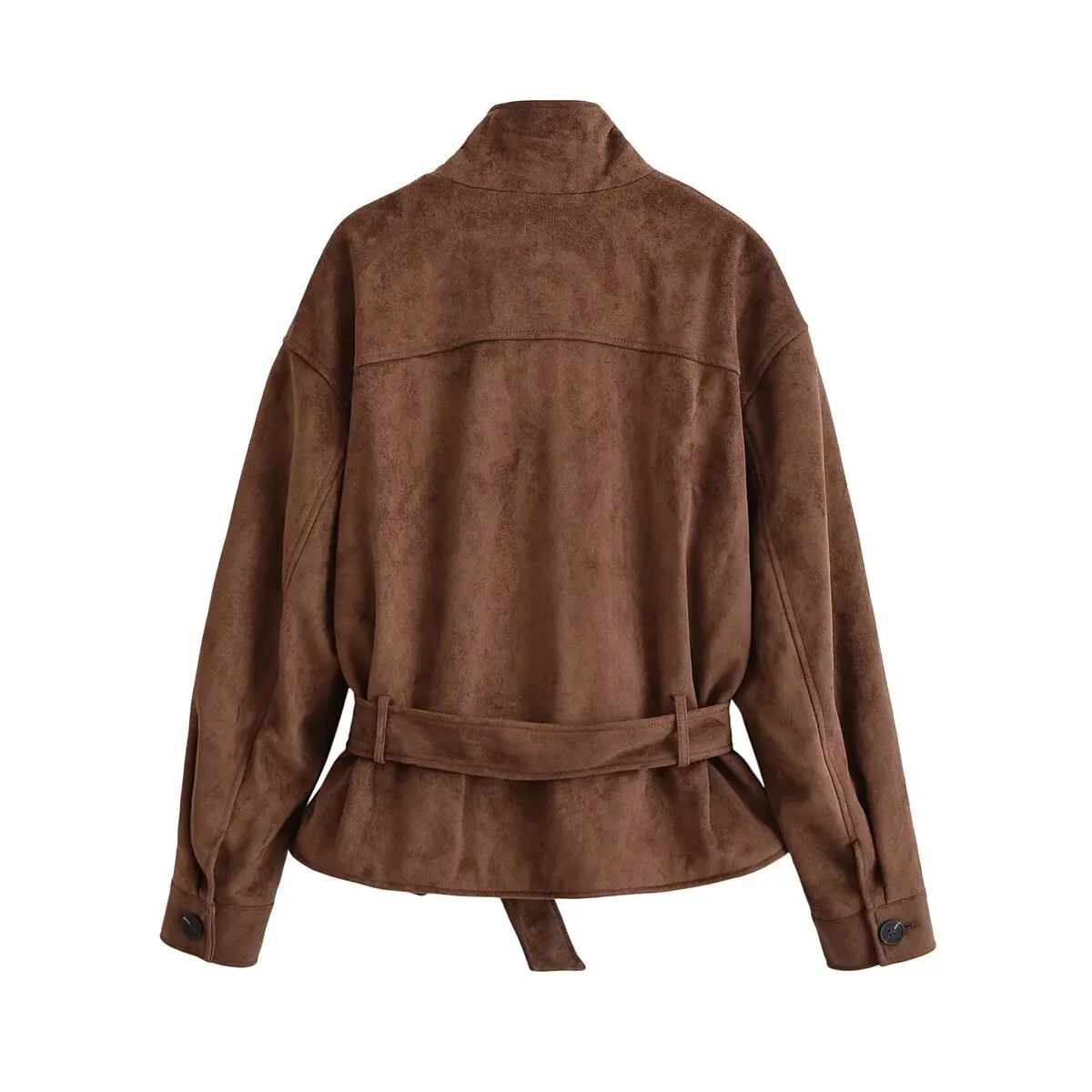 Autumn Casual Fashion Lady Streetwears Vintage Brown Suede Leather Women's Jacket Solid Loose Long Sleeved Pocket Brand Coat
