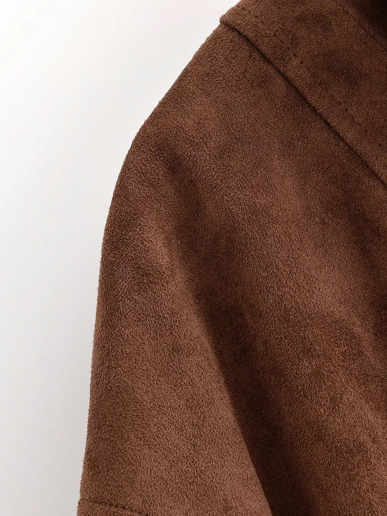 Autumn Casual Fashion Lady Streetwears Vintage Brown Suede Leather Women's Jacket Solid Loose Long Sleeved Pocket Brand Coat