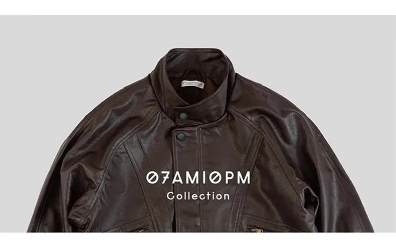 Lautaro Autumn Cool Brown Oversized Leather Jacket Women Drop Shoulder Long Sleeve Zippper High Quality American Retro Clothing