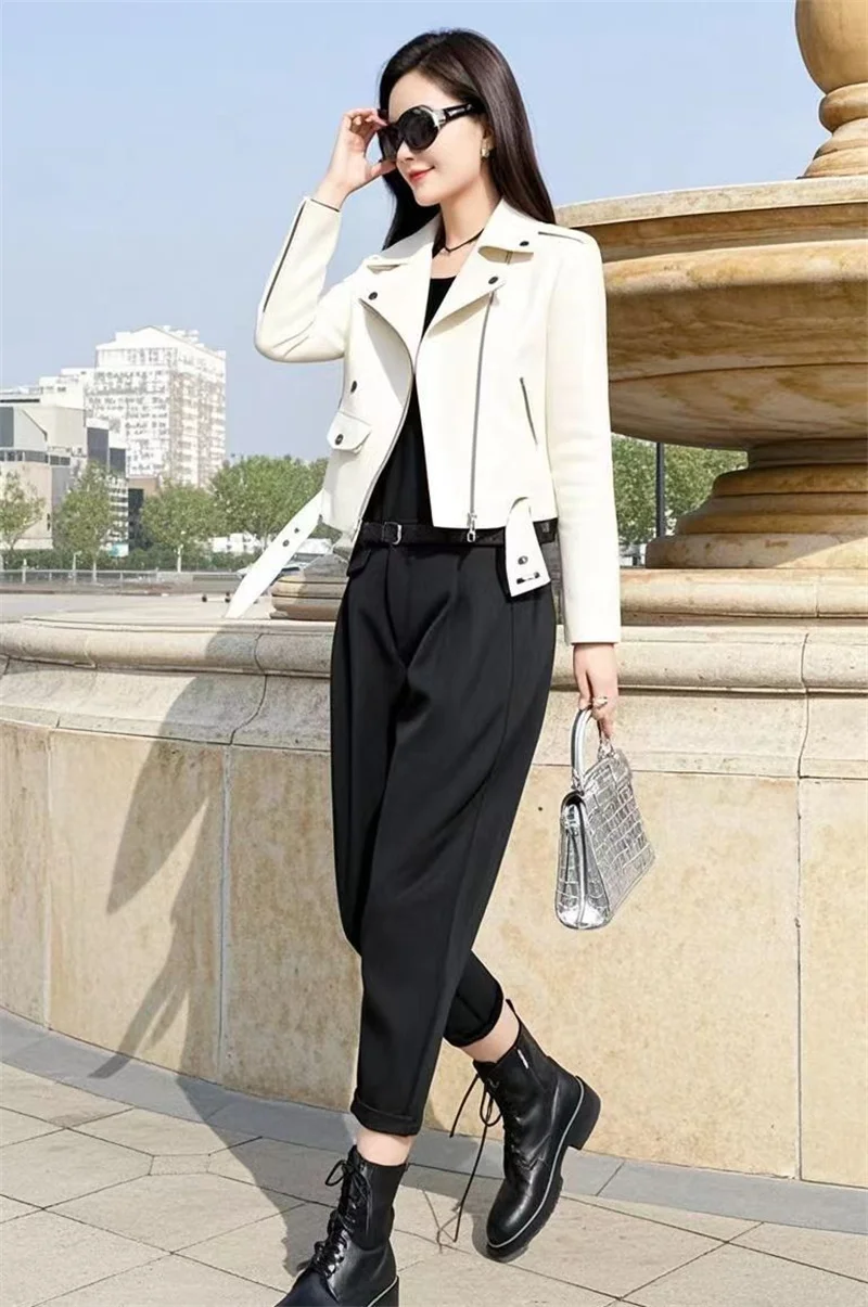 2025 Fashion Women's Short Leather Jacket Small Coat Spring Autumn Slim Moto-biker Outerwear Lady Zip-up PU Leather Coats Korean