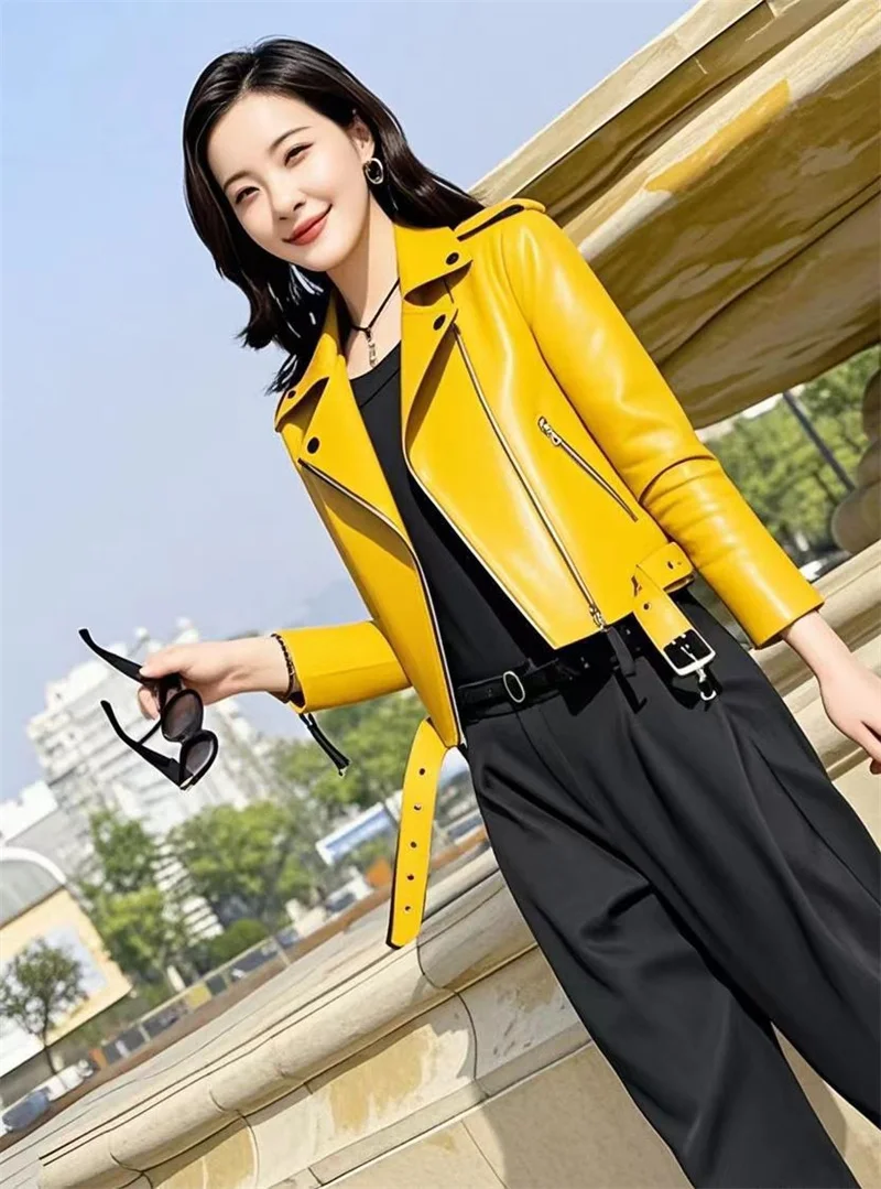 2025 Fashion Women's Short Leather Jacket Small Coat Spring Autumn Slim Moto-biker Outerwear Lady Zip-up PU Leather Coats Korean
