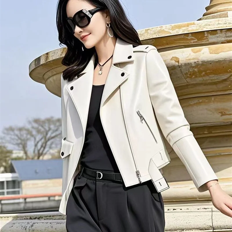 2025 Fashion Women's Short Leather Jacket Small Coat Spring Autumn Slim Moto-biker Outerwear Lady Zip-up PU Leather Coats Korean