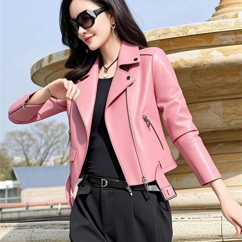 2025 Fashion Women's Short Leather Jacket Small Coat Spring Autumn Slim Moto-biker Outerwear Lady Zip-up PU Leather Coats Korean