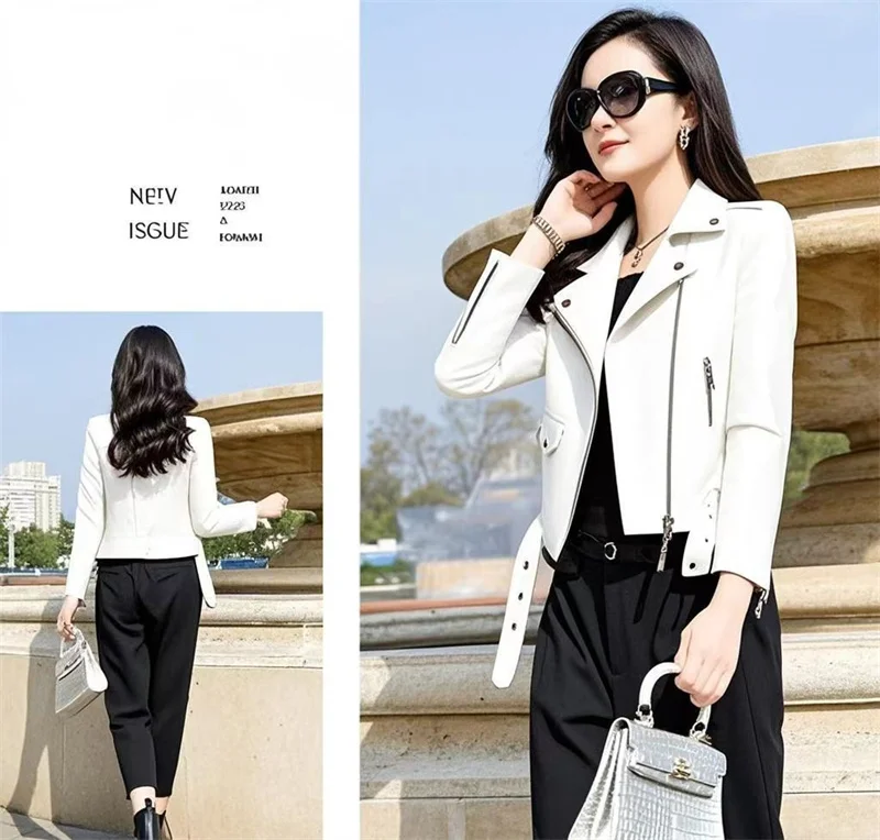 2025 Fashion Women's Short Leather Jacket Small Coat Spring Autumn Slim Moto-biker Outerwear Lady Zip-up PU Leather Coats Korean