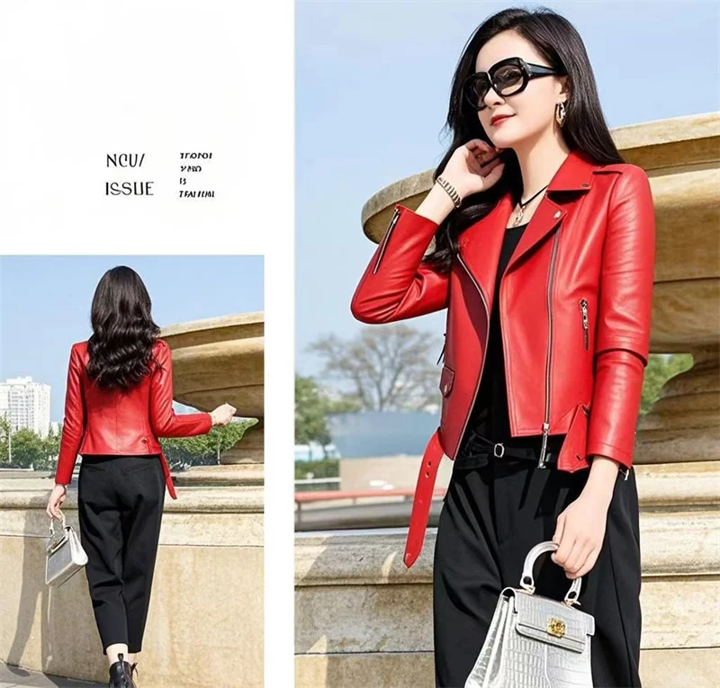 2025 Fashion Women's Short Leather Jacket Small Coat Spring Autumn Slim Moto-biker Outerwear Lady Zip-up PU Leather Coats Korean