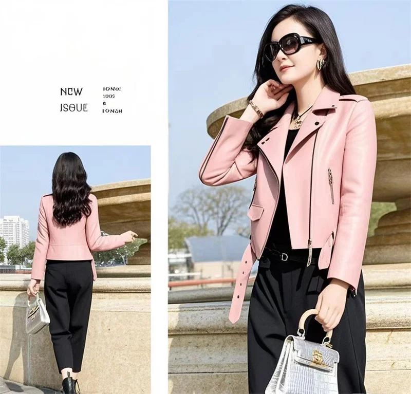 2025 Fashion Women's Short Leather Jacket Small Coat Spring Autumn Slim Moto-biker Outerwear Lady Zip-up PU Leather Coats Korean