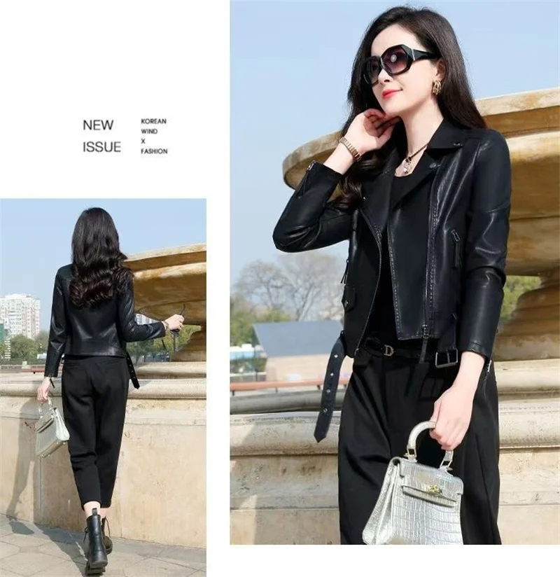 2025 Fashion Women's Short Leather Jacket Small Coat Spring Autumn Slim Moto-biker Outerwear Lady Zip-up PU Leather Coats Korean