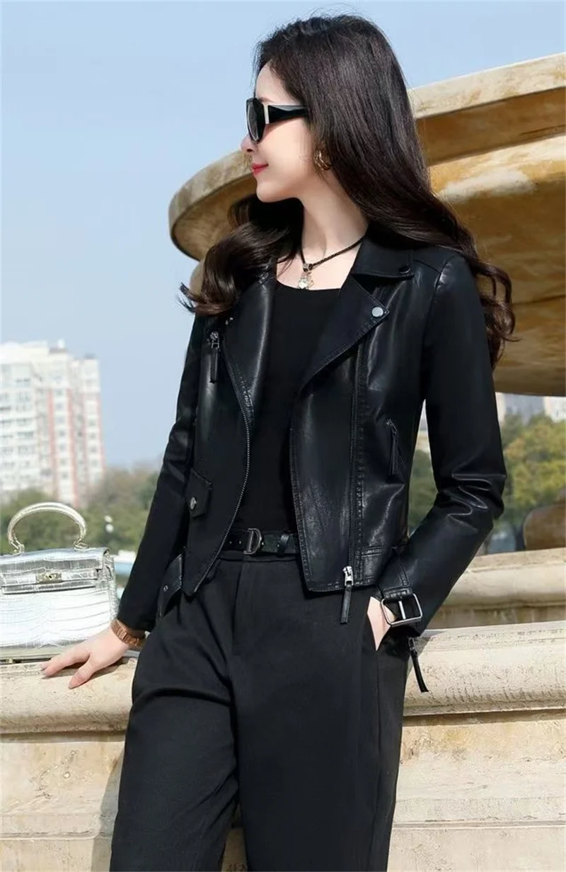 2025 Fashion Women's Short Leather Jacket Small Coat Spring Autumn Slim Moto-biker Outerwear Lady Zip-up PU Leather Coats Korean