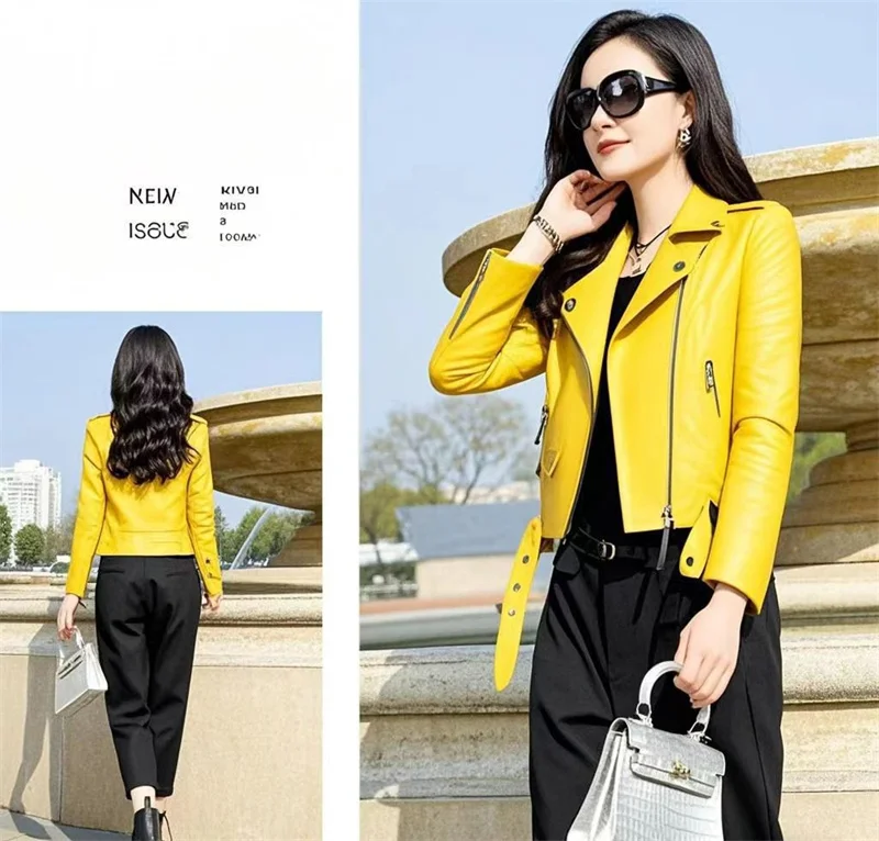 2025 Fashion Women's Short Leather Jacket Small Coat Spring Autumn Slim Moto-biker Outerwear Lady Zip-up PU Leather Coats Korean
