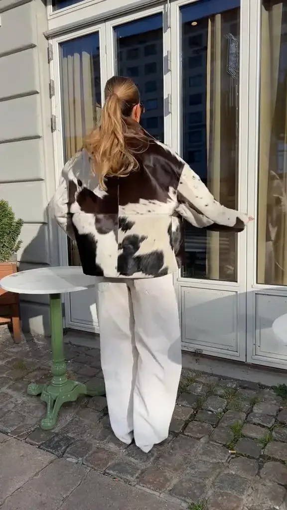 Printed Zipper Short Jacket Women Fashion Loose Pattern Full Sleeve Lapel Pockets Female Coats 2025 Autumn Street Lady Outerwear