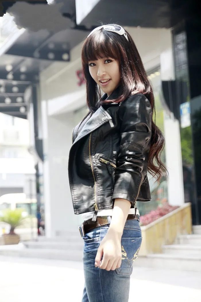 Women Leather Jackets Slim Fit Lapel Zip Up Faux Leather Biker Coat Ladies PU Cropped Top Motorcycle Wear 2022 Fashion Tide