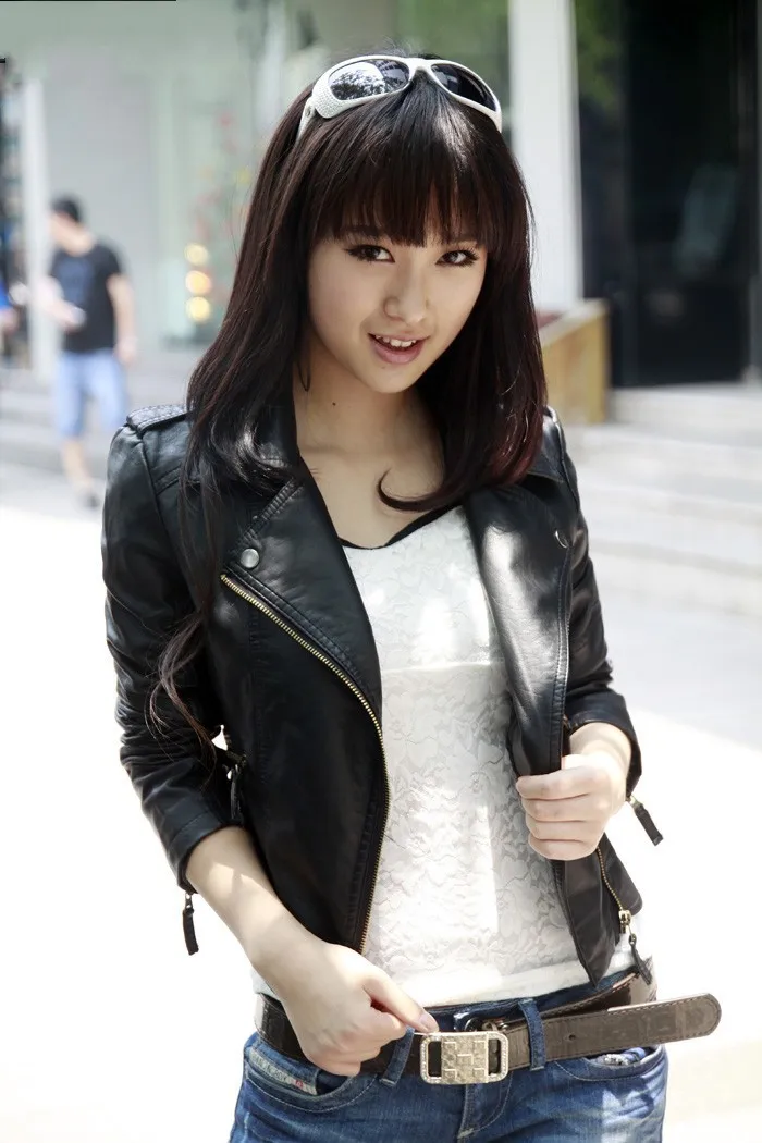 Women Leather Jackets Slim Fit Lapel Zip Up Faux Leather Biker Coat Ladies PU Cropped Top Motorcycle Wear 2022 Fashion Tide