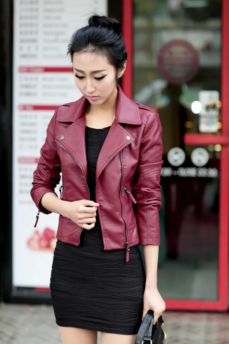 Women Leather Jackets Slim Fit Lapel Zip Up Faux Leather Biker Coat Ladies PU Cropped Top Motorcycle Wear 2022 Fashion Tide