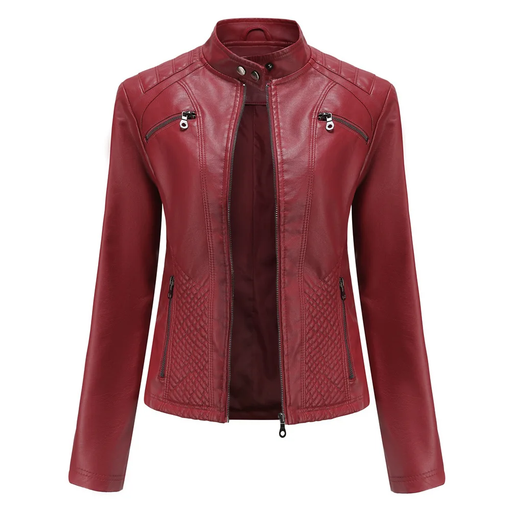 Women Leather Jacket, 2026 Autumn Spring Women's Moto Biker Zipper Jackets Red Black Apricot Coffee Coat Ladies Outerwear S-3XL