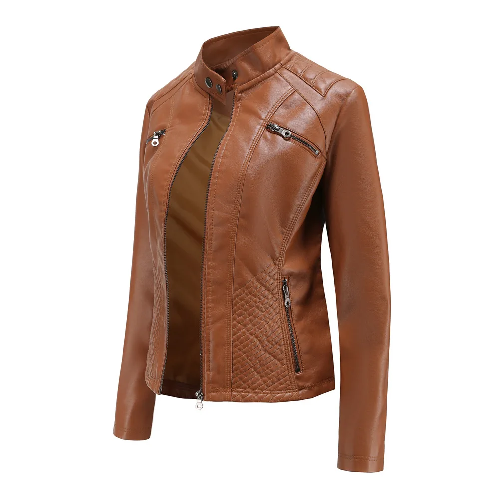 Women Leather Jacket, 2026 Autumn Spring Women's Moto Biker Zipper Jackets Red Black Apricot Coffee Coat Ladies Outerwear S-3XL
