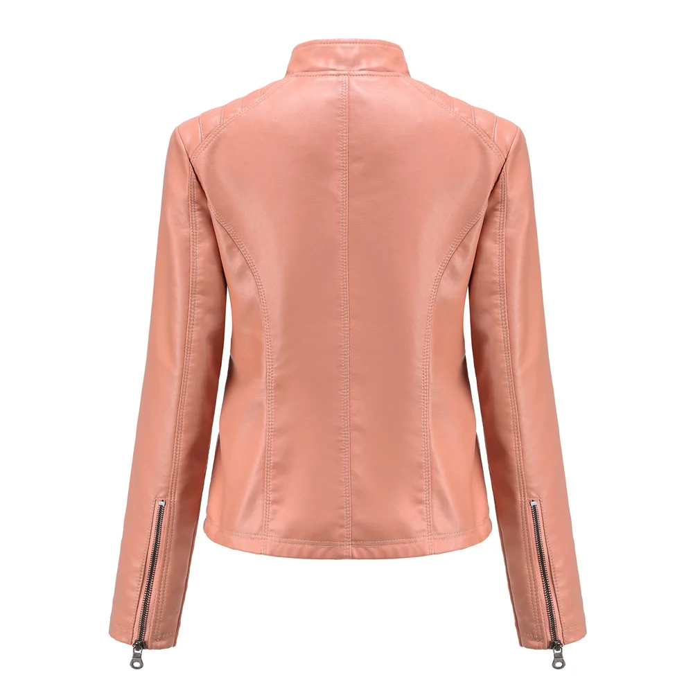 Women Leather Jacket, 2026 Autumn Spring Women's Moto Biker Zipper Jackets Red Black Apricot Coffee Coat Ladies Outerwear S-3XL