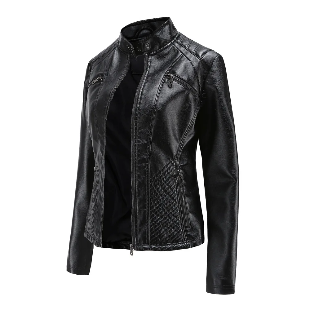 Women Leather Jacket, 2026 Autumn Spring Women's Moto Biker Zipper Jackets Red Black Apricot Coffee Coat Ladies Outerwear S-3XL
