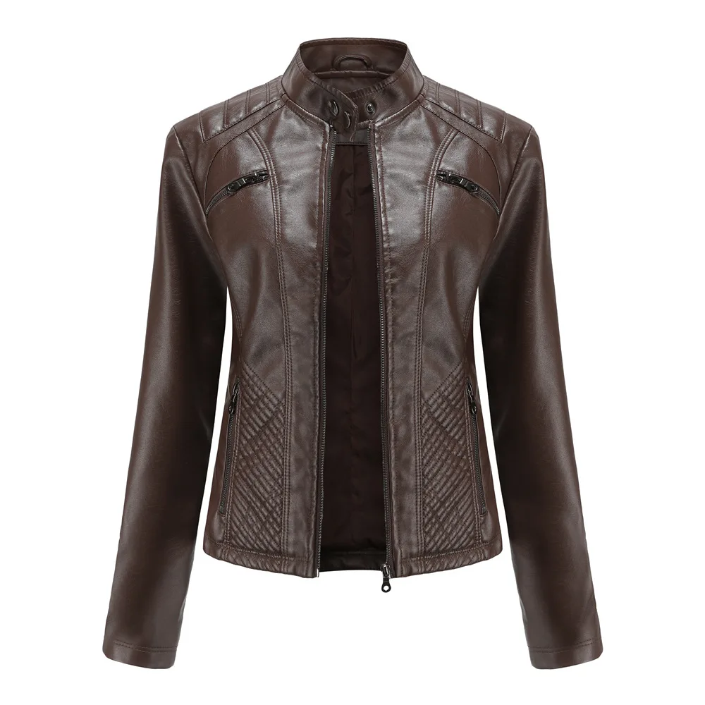 Women Leather Jacket, 2026 Autumn Spring Women's Moto Biker Zipper Jackets Red Black Apricot Coffee Coat Ladies Outerwear S-3XL