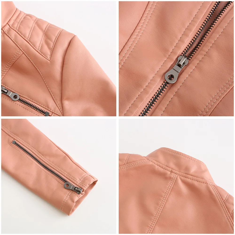 Women Leather Jacket, 2026 Autumn Spring Women's Moto Biker Zipper Jackets Red Black Apricot Coffee Coat Ladies Outerwear S-3XL