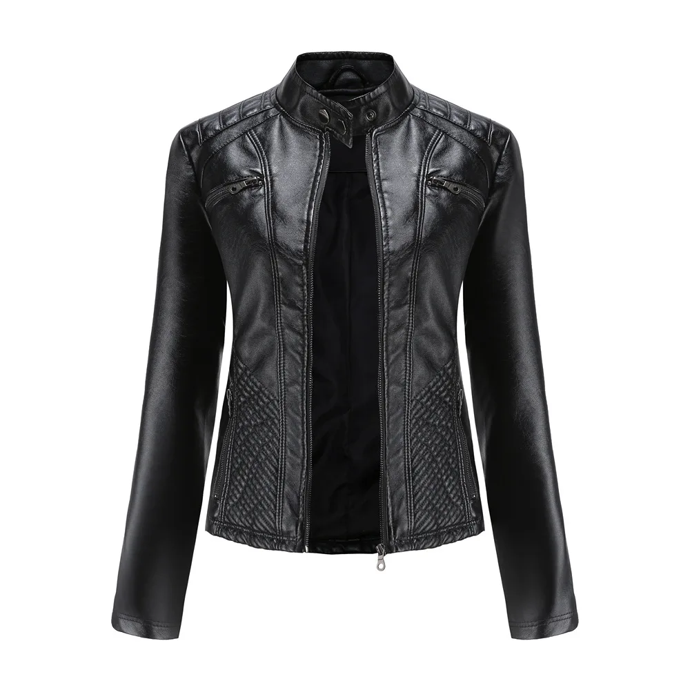 Women Leather Jacket, 2026 Autumn Spring Women's Moto Biker Zipper Jackets Red Black Apricot Coffee Coat Ladies Outerwear S-3XL