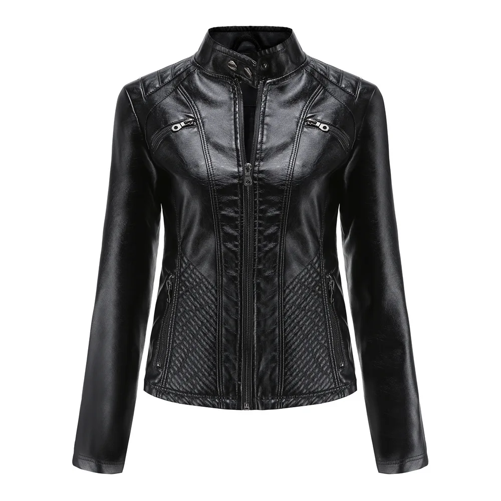 Women Leather Jacket, 2026 Autumn Spring Women's Moto Biker Zipper Jackets Red Black Apricot Coffee Coat Ladies Outerwear S-3XL