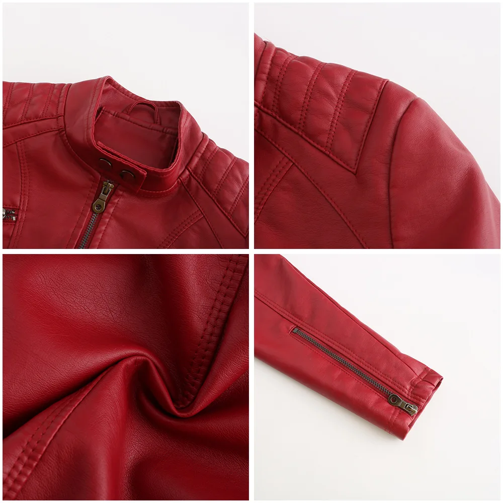 Women Leather Jacket, 2026 Autumn Spring Women's Moto Biker Zipper Jackets Red Black Apricot Coffee Coat Ladies Outerwear S-3XL